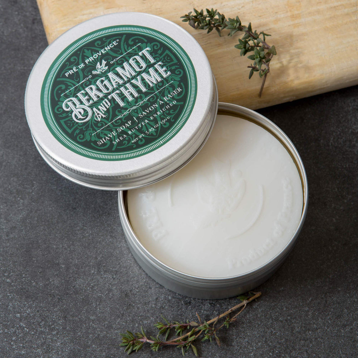 Pre de Provence shea butter enriched formula label notes moisturizing skin during shaving.