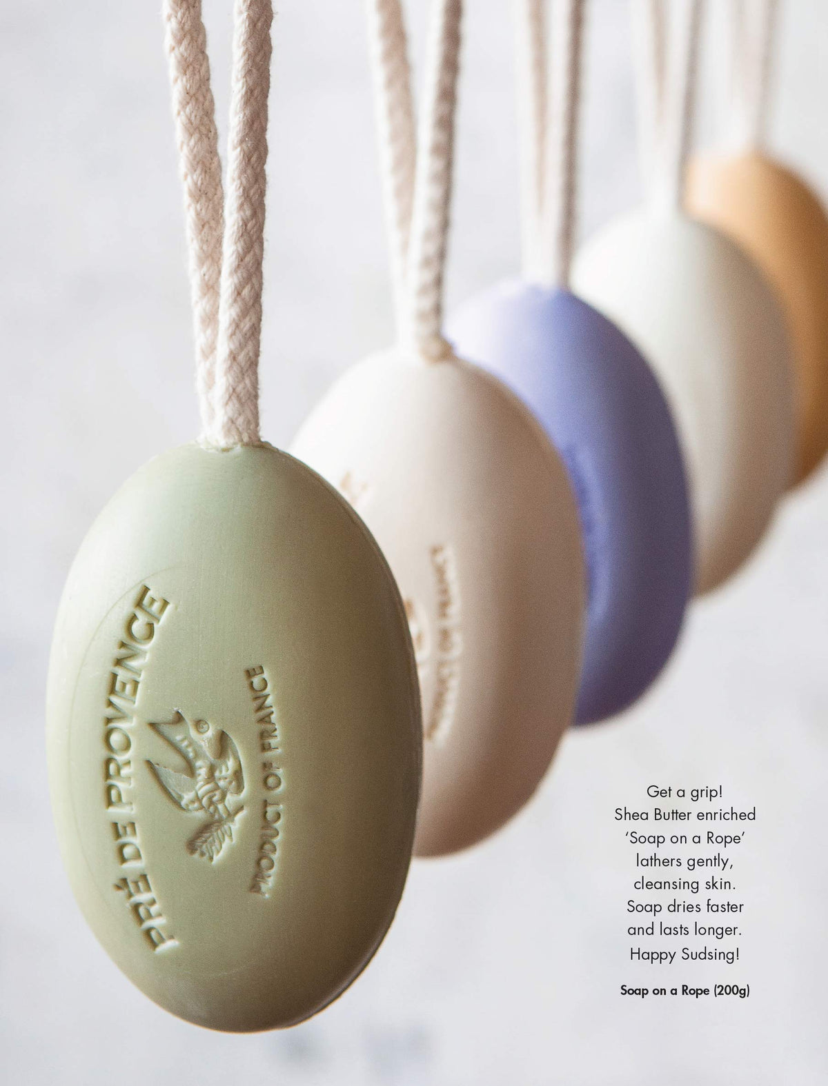Pre de Provence soap on a rope ready to hang