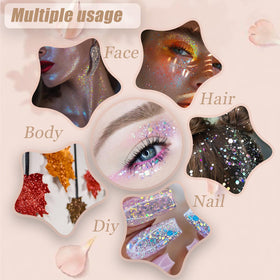 Prehot glitter application on face and cheeks without glue for easy use.