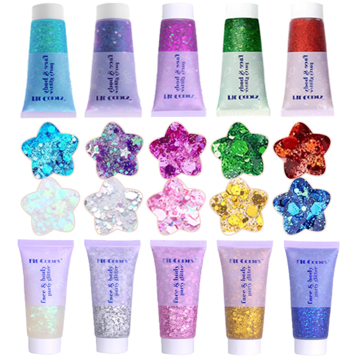 Prehot face body glitter tube with chunky sequins for radiant festival looks.