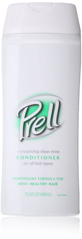 Prell Moisturizing Clean Rinse bottle demonstrates hydrating formula for smooth, refreshed hair.