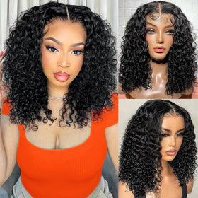 PREMAY 14-inch deep wave bob wig close-up highlights natural hairline and shine for daily wear