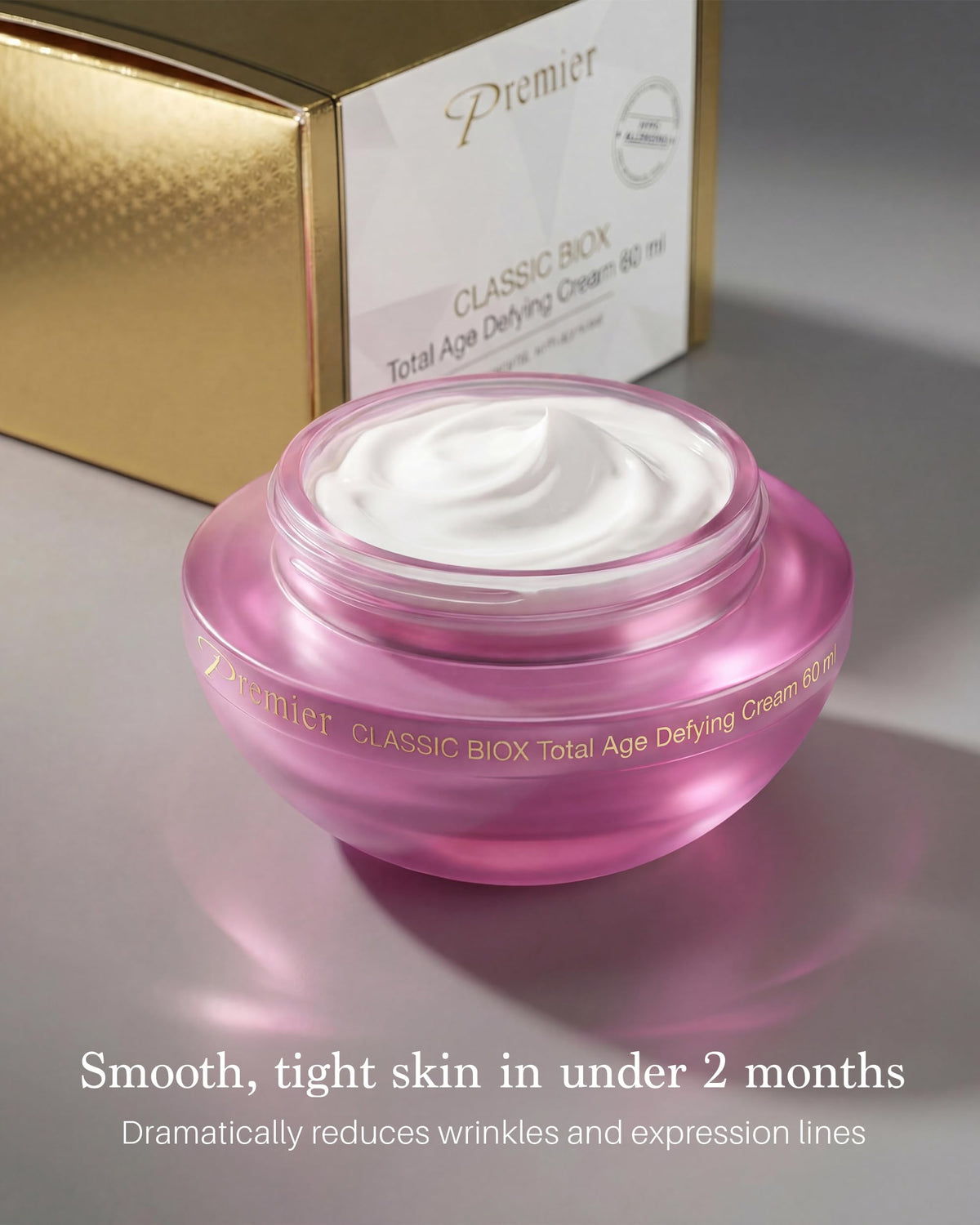 Premier BioX cream texture swatch demonstrates a smooth, non-greasy finish.