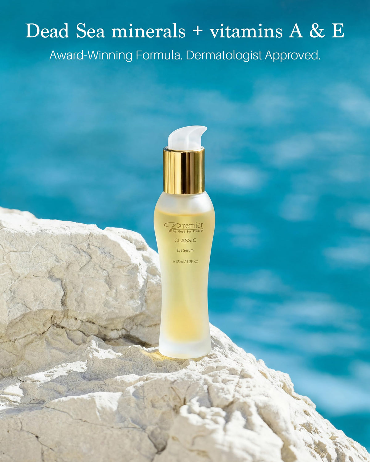 Premier Dead Sea Classic Eye Serum texture close-up reveals fast-absorbing hydration.