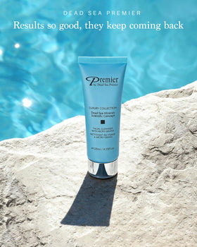 Premier Dead Sea cleanser bottle design emphasizes luxury and easy dispensing.