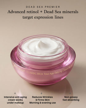 Premier Dead Sea minerals bottle with label highlights mineral-rich formula.
