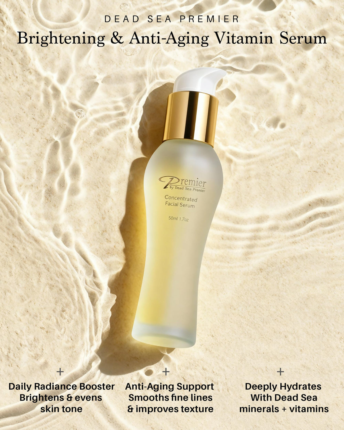 Premier Dead Sea Vitamin C Serum swirl shows smooth, fast-absorbing texture for daily use.