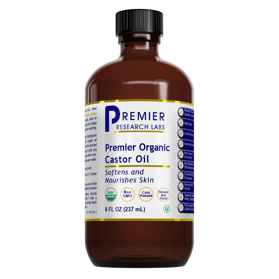 Premier Research Labs castor oil for face bottle, pure and organic skincare