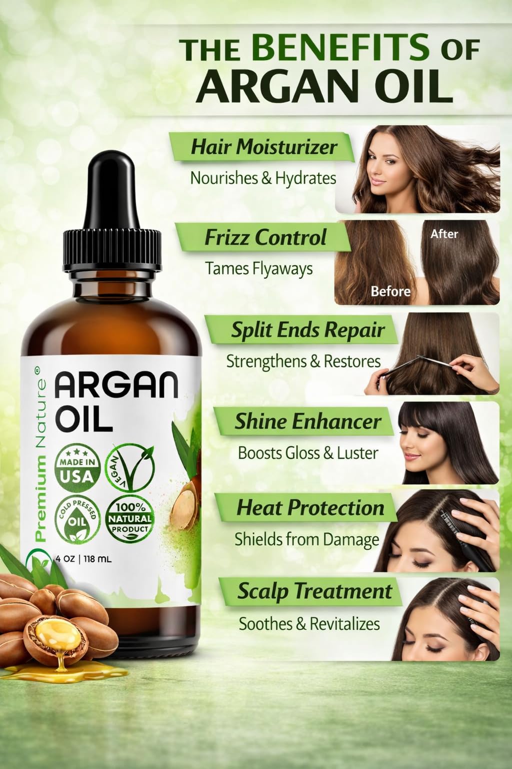 Premium Nature Argan Oil bottle used for DIY hair masks and serums.