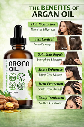 Premium Nature Argan Oil bottle used for DIY hair masks and serums.