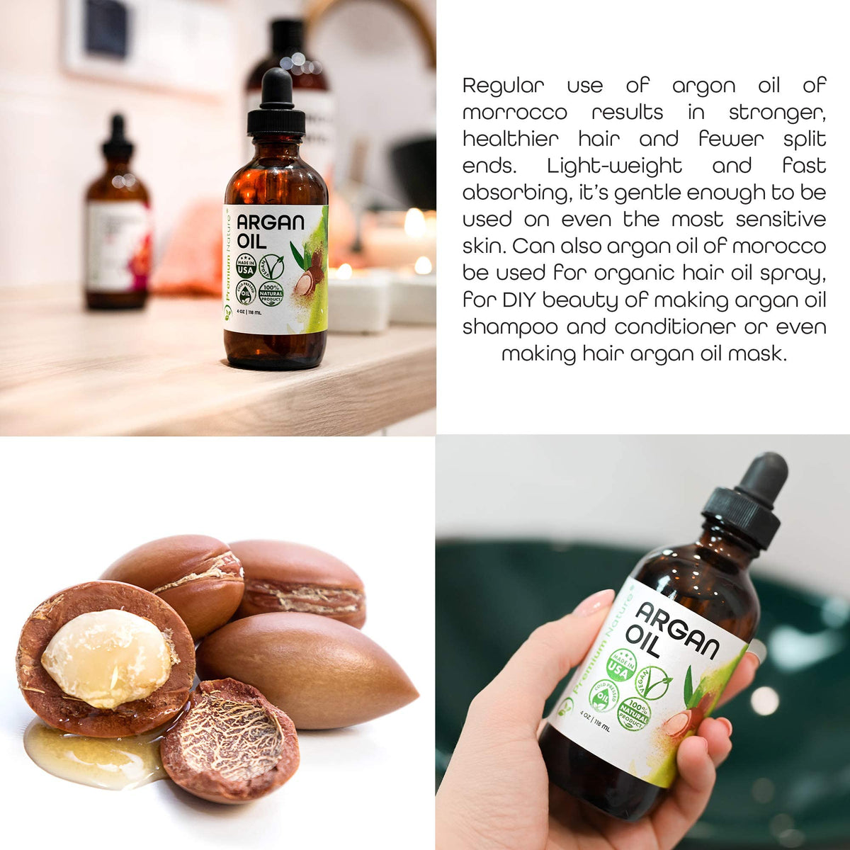 Premium Nature Argan Oil on skin delivers lightweight moisture for smooth, nourished skin.