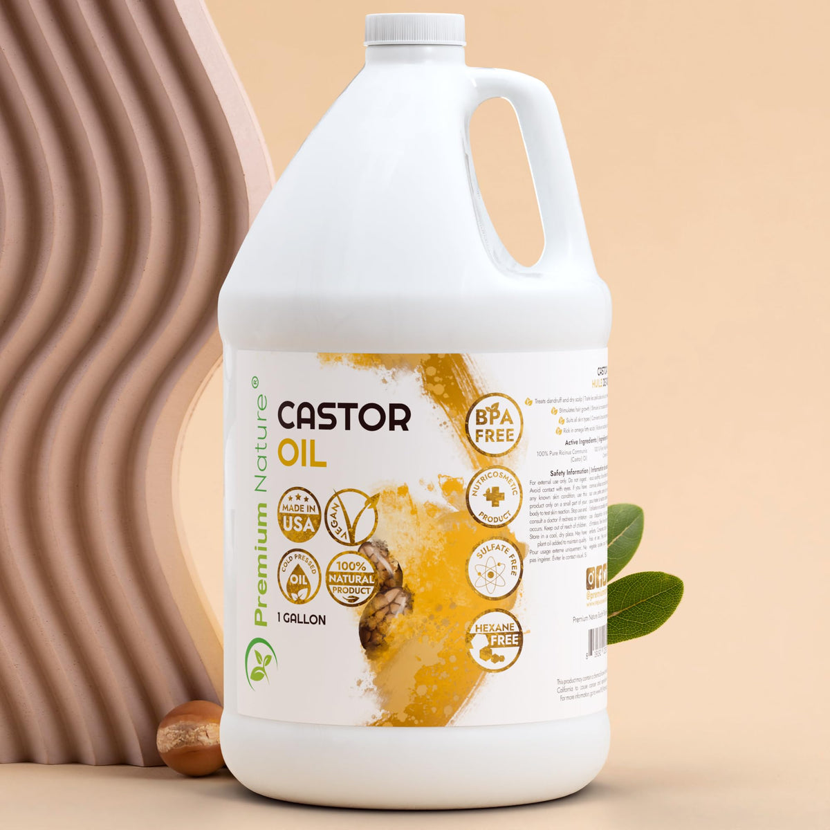 Premium Nature Castor Oil comes in large 1 gallon bottle