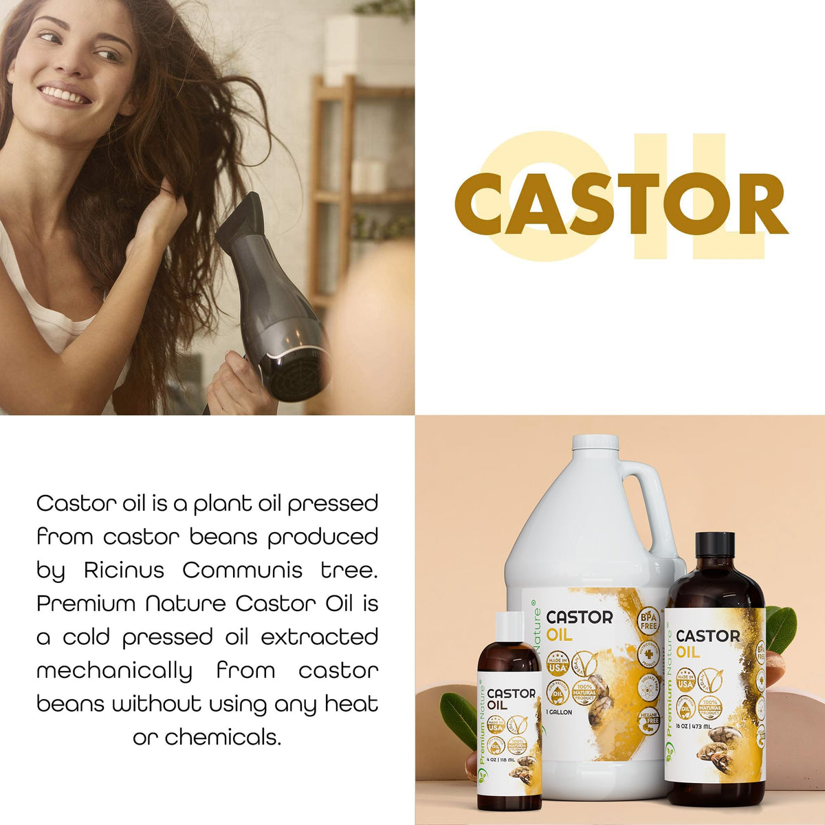 Premium Nature Castor Oil blended with essential oils as a carrier