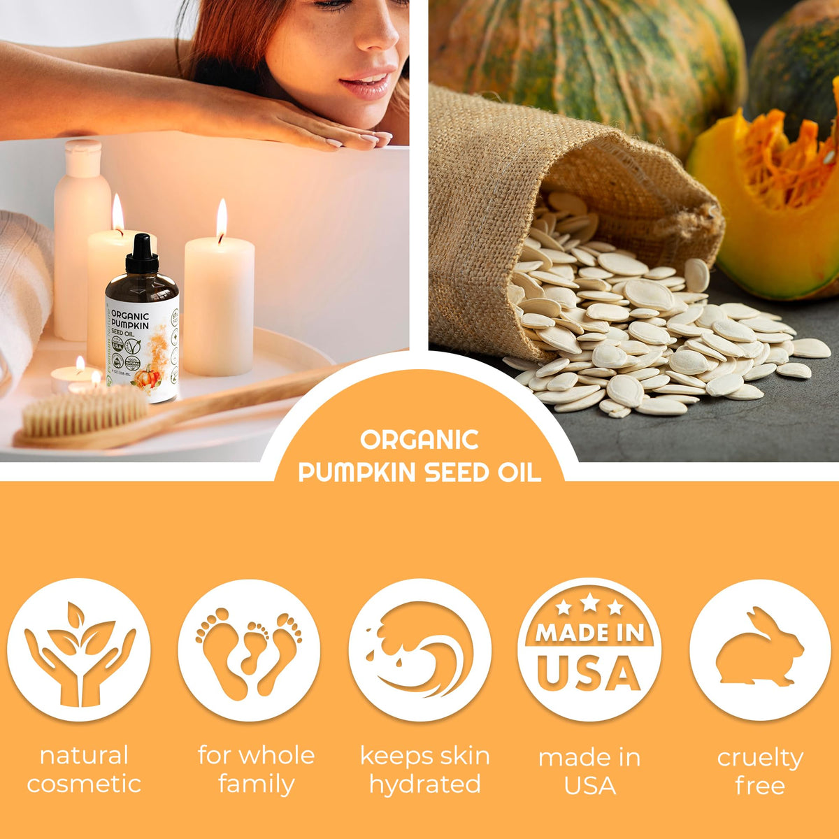 Premium Nature pumpkin seed oil on the face for soft, nourished skin.