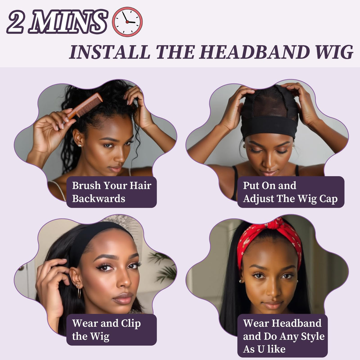 PREMPO wig styled into ponytail or bun for versatility