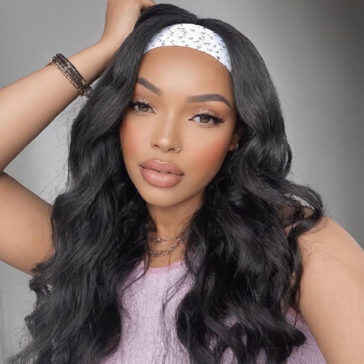 PREMPO headband wig with silk elastic headband for comfortable wear