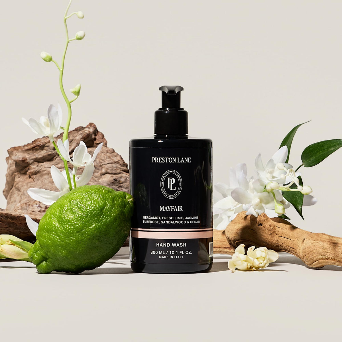 Close-up of Preston Lane Mayfair label highlighting vegan, cruelty-free formulation