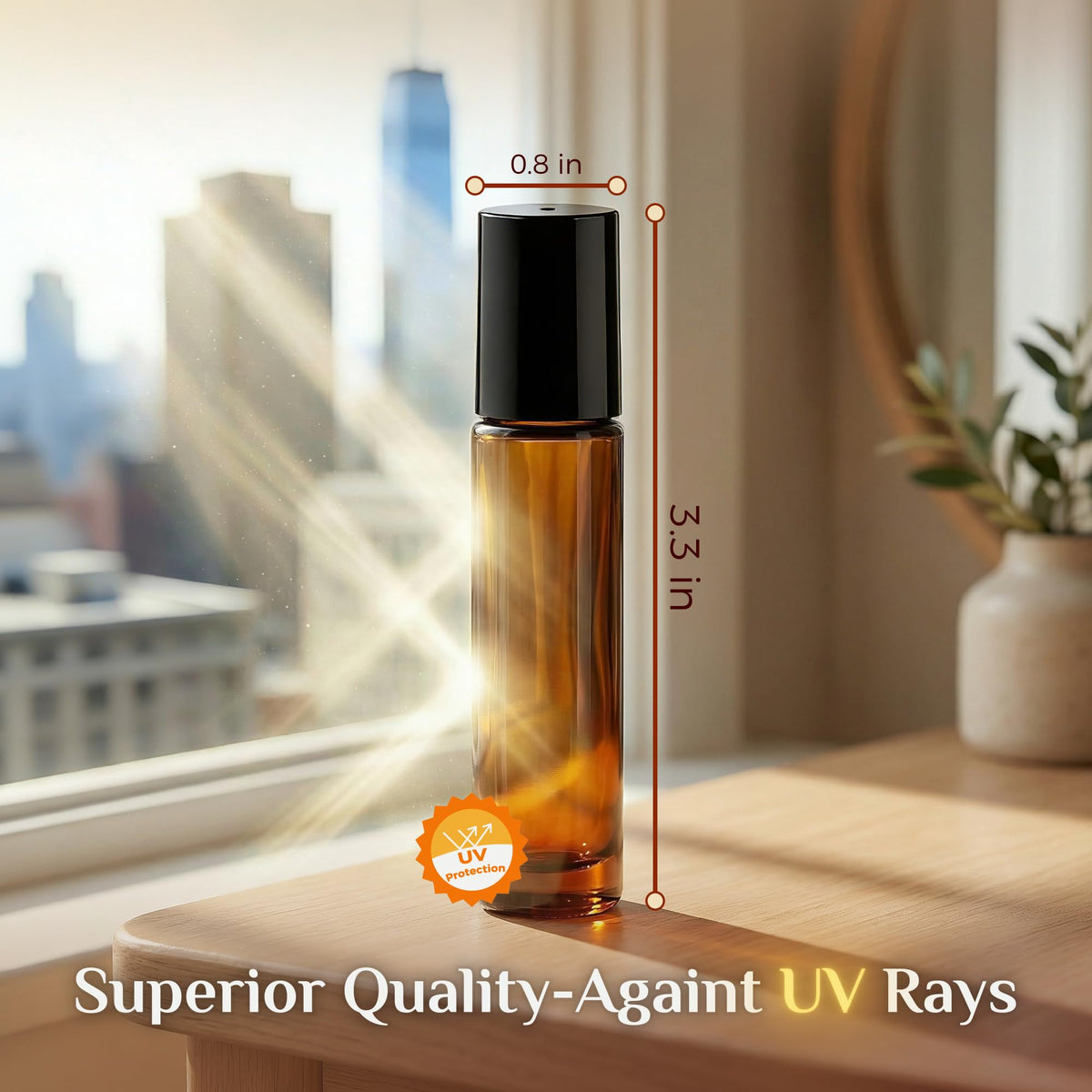 PrettyCare UV-protected amber bottle keeps oils stable in sun.