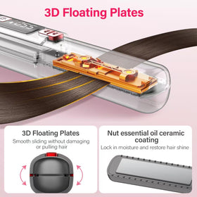 Prettrans ceramic 3D floating plates deliver smooth heat across hair.