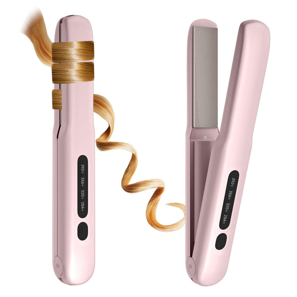 Prettrans cordless hair straightener pink front view, ideal for fast on-the-go styling.