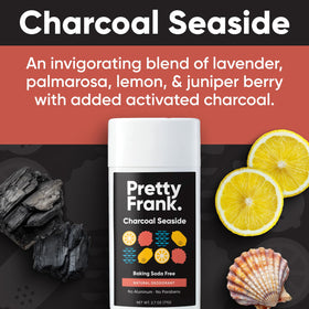 Pretty Frank Charcoal Seaside ingredients with charcoal and minerals for natural odor control.