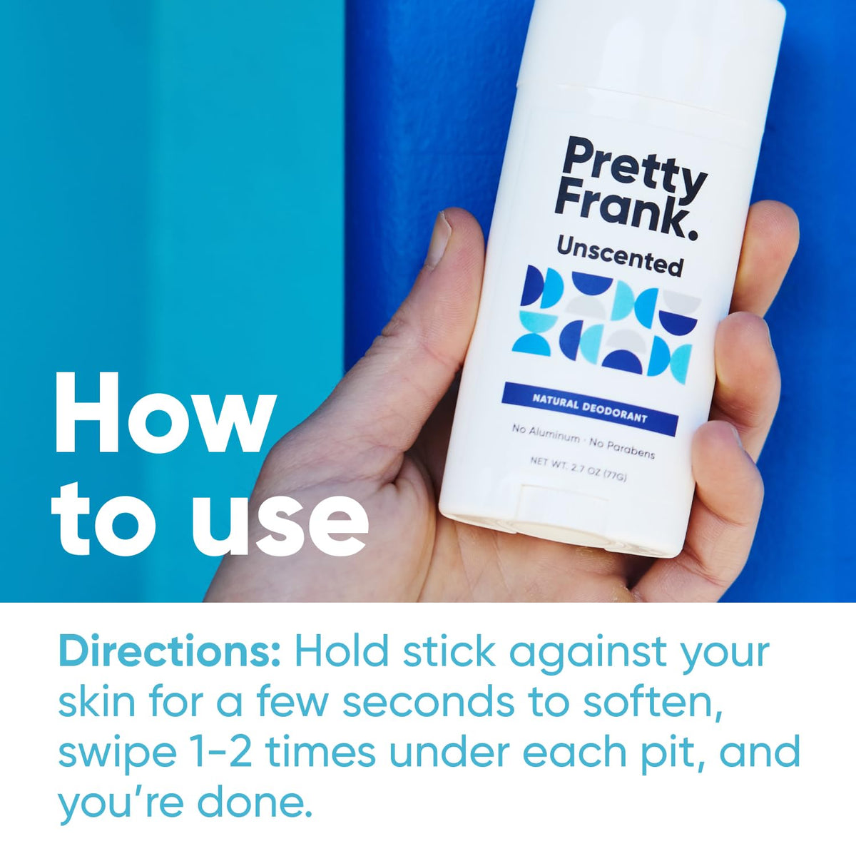 Pretty Frank unscented deodorant showing cruelty-free certification and ethical sourcing.