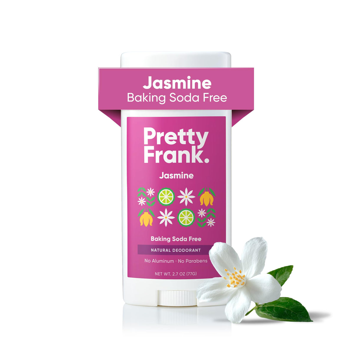 Pretty Frank deodorant stick packaging with jasmine scent, eco-friendly design for everyday use