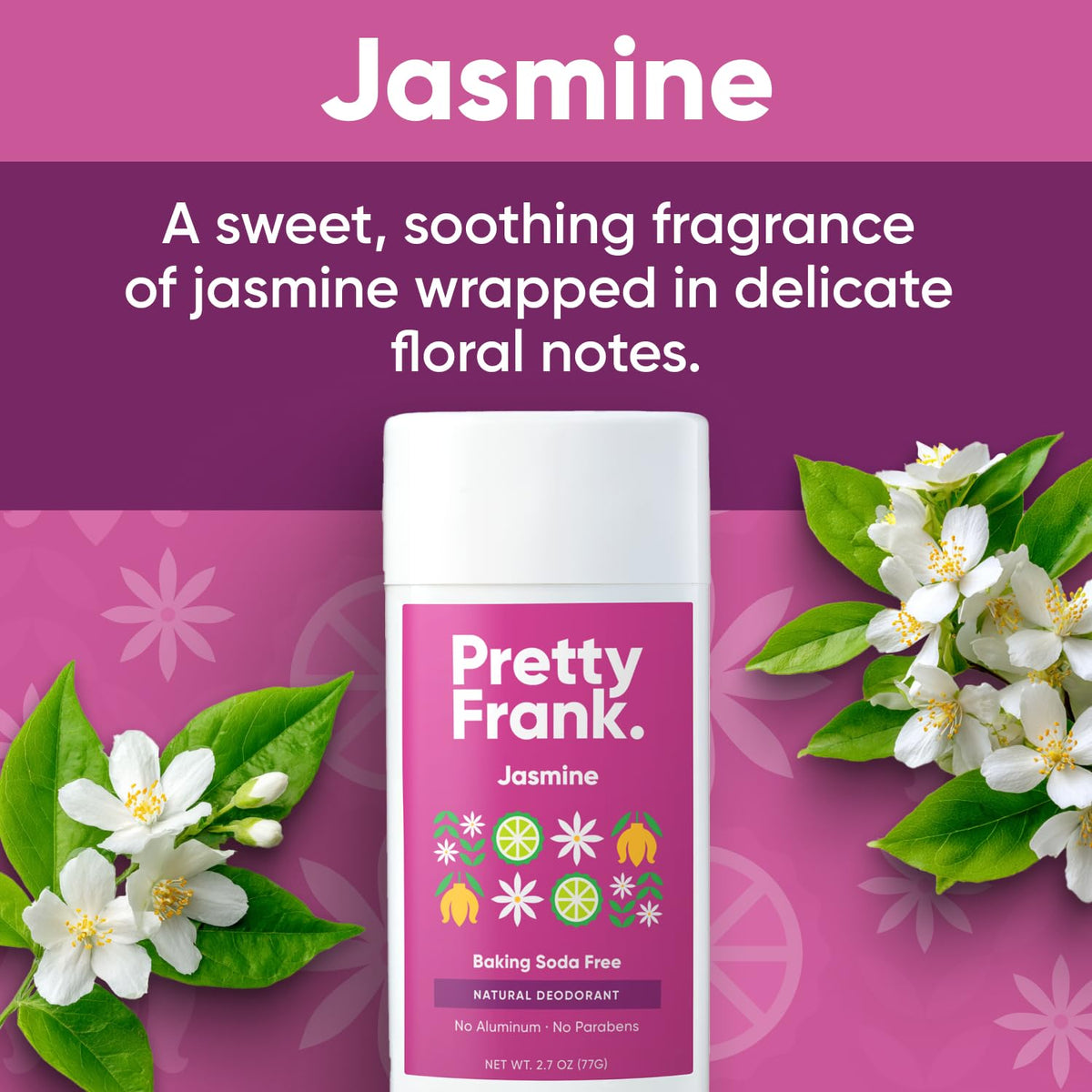 Pretty Frank deodorant stick texture close-up; smooth glide with odor control benefits