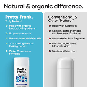 Pretty Frank unscented deodorant stick twist-up action for easy, on-the-go application.