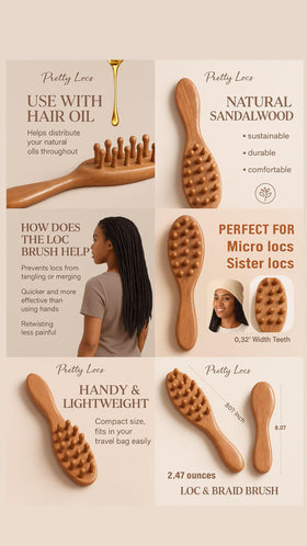 Pretty Locs brush provides gentle scalp massage during grooming sessions.