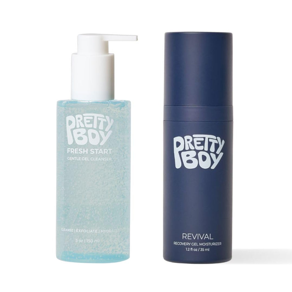 Prettyboy Face Revival Gel Moisturizer bottle—hydration for an active day.