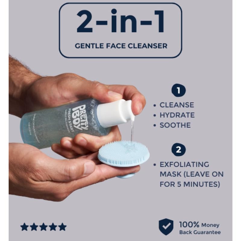 PrettyBoy Fresh Start cleanser application demonstrates gentle cleansing