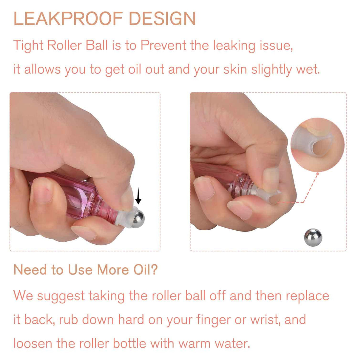 PrettyCare travel-sized roller bottles shown for easy on-the-go blending.