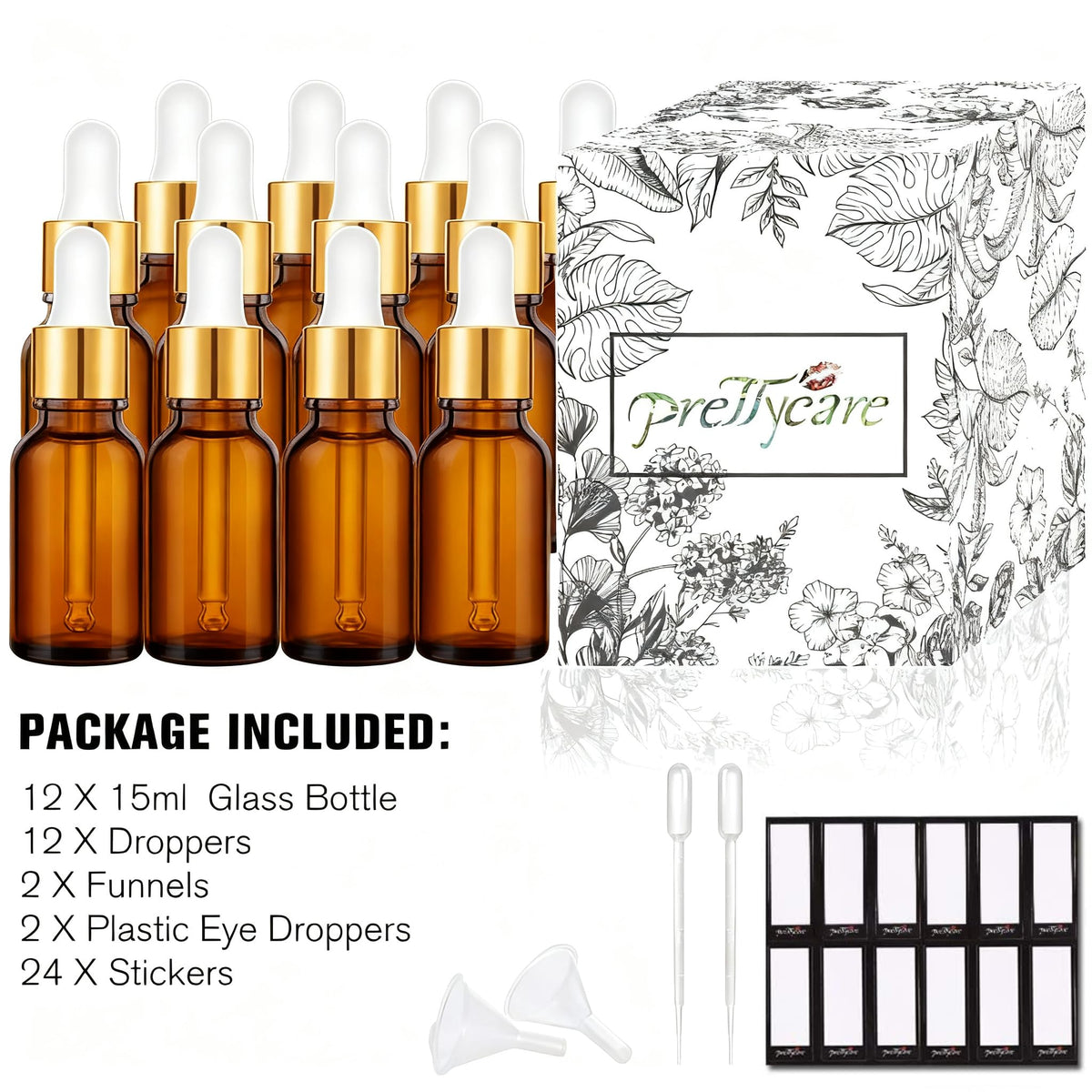 PrettyCare travel-friendly bottle set fits neatly into bags and kits.
