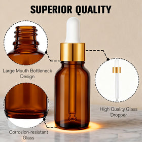 PrettyCare amber glass protects contents from light for better storage safety.