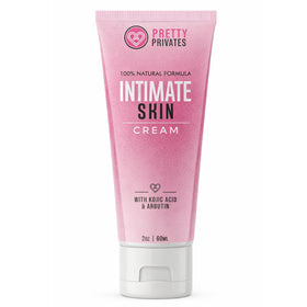Pretty Privates intimate-skin brightening cream bottle; silky, unscented formula for delicate areas.
