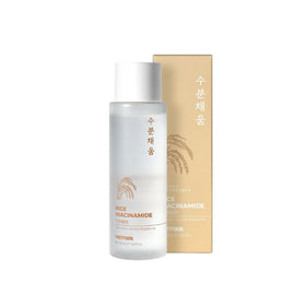 PRETTYSKIN Rice Extract Toner packaging shown, supporting gentle hydration for sensitive skin.
