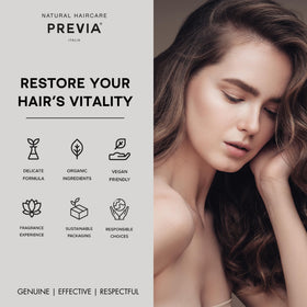 Applying PREVIA Purifying Shampoo for even distribution and thorough cleansing.