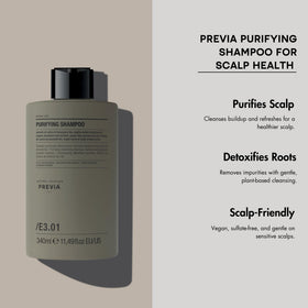 PREVIA Purifying Shampoo scalp detox mud for a calming cleanse.