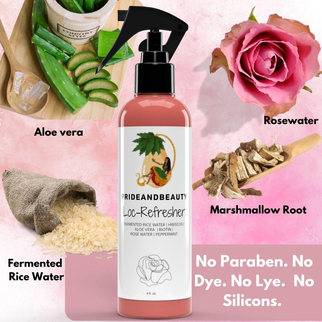 Pride and Beauty Aloe Vera Loc Soothe Spray calms irritated scalp.