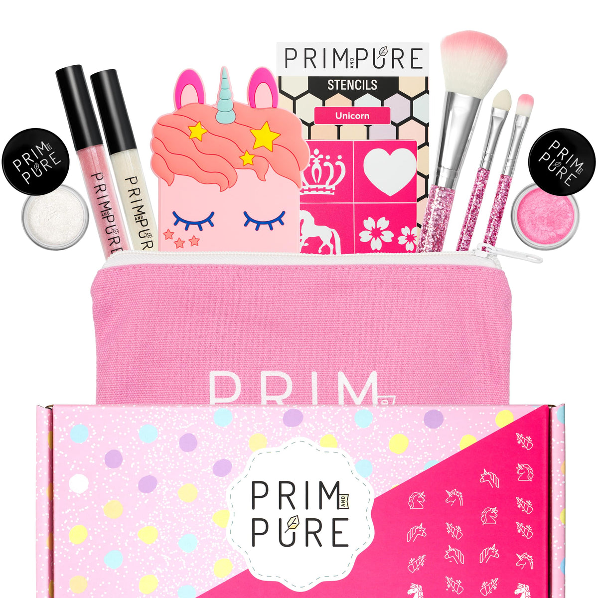 Prim and Pure mineral gift set with unicorn mirror for kid-friendly dress-up play.