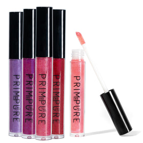 Prim and Pure Mineral Play Lip Gloss swatches showing natural shine.