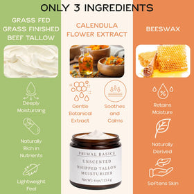 Primal Basics grass-fed beef tallow bottle—calendula infusion for soothing skin.