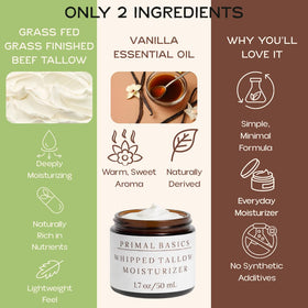 Whipped tallow texture closeup shows creamy, lightweight hydration from Primal Basics.