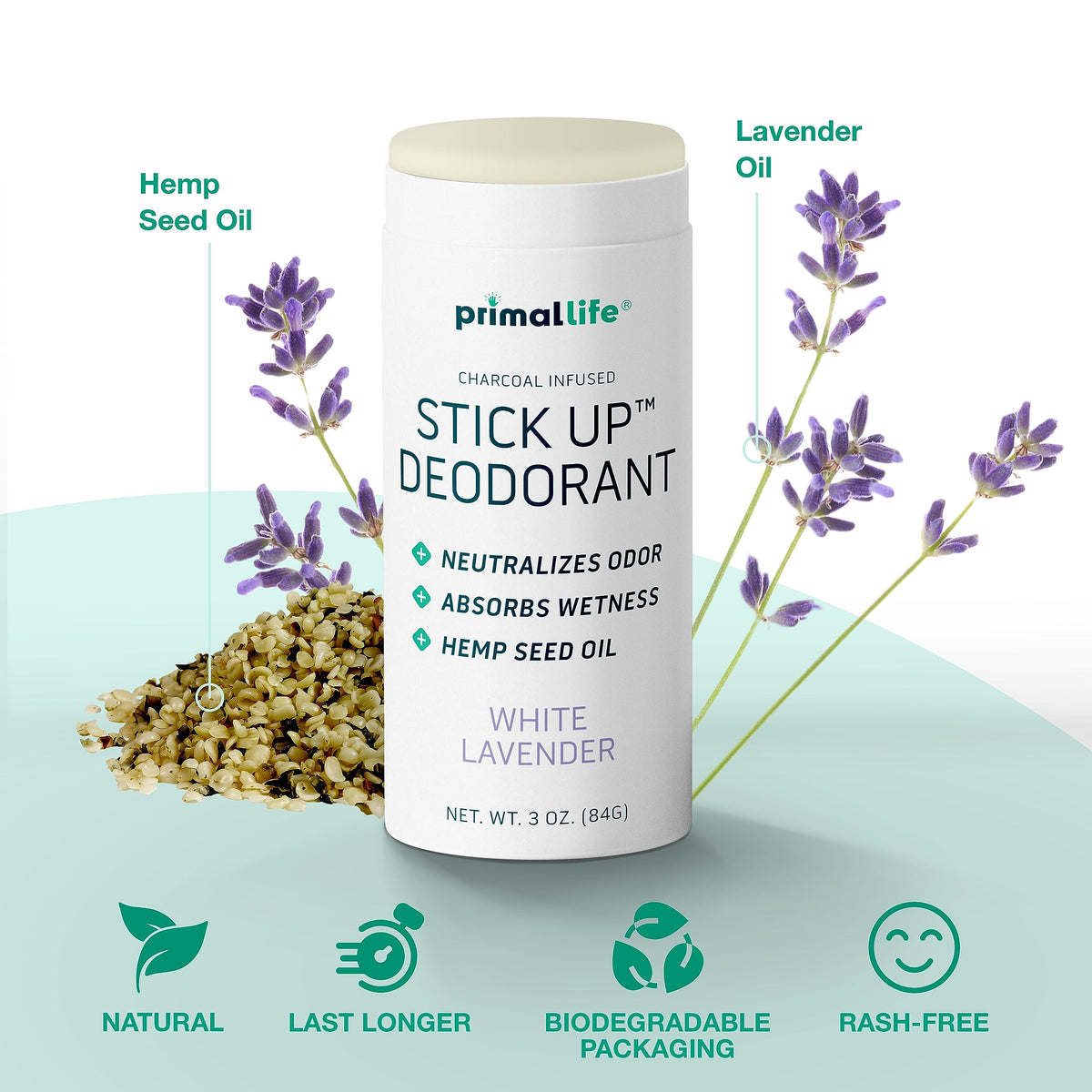 Primal Life Organics Stick Up deodorant application swipe for quick refreshing.