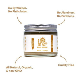 Applying pea-sized amount of Primal Pit Paste Patchouli deodorant