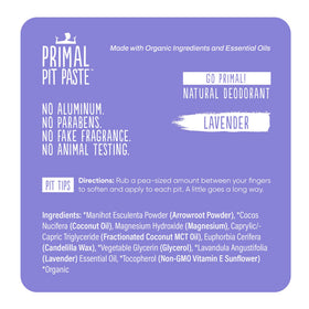Primal Pit Paste Lavender on skin showing a gentle, skin-friendly formula.