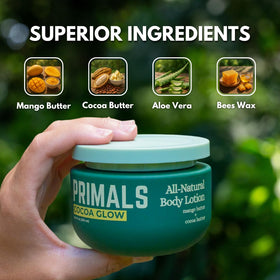 PRIMALS body lotion cream application on arm demonstrates easy spread and quick absorption
