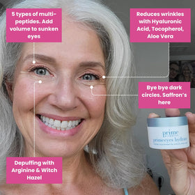 Prime Prometics PrimeEyes Hydrate being applied around the orbital bone for hydration.