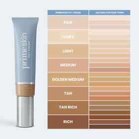 PrimePrometics PrimeSkin CC+ Cream Tan being blended for seamless second-skin finish